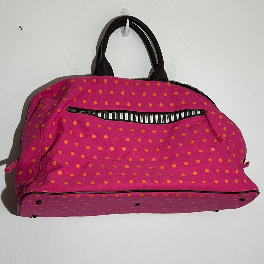 Vibrant Pink and Orange Polka Dot Travel Bag